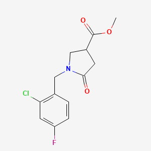 molecular formula C13H13ClFNO3 B12252489 Methyl 1-[(2-chloro-4-fluorophenyl)methyl]-5-oxopyrrolidine-3-carboxylate 