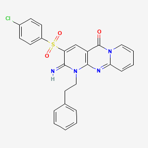 molecular formula C25H19ClN4O3S B1225275 3-(4-氯苯基)磺酰基-2-亚氨基-1-(2-苯乙基)-5-二吡啶并[1,2-d:3',4'-f]嘧啶酮 