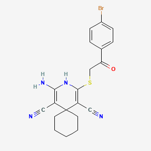 molecular formula C20H19BrN4OS B1225281 2-Amino-4-[[2-(4-bromophenyl)-2-oxoethyl]thio]-3-azaspiro[5.5]undeca-1,4-diene-1,5-dicarbonitrile 