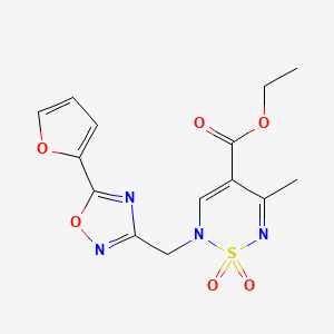 molecular formula C14H14N4O6S B12253244 ethyl 2-{[5-(furan-2-yl)-1,2,4-oxadiazol-3-yl]methyl}-5-methyl-1,1-dioxo-2H-1lambda6,2,6-thiadiazine-4-carboxylate 