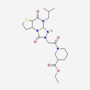 molecular formula C21H33N5O5S B12254025 Ethyl 1-{2-[8-(2-methylpropyl)-7,12-dioxo-5-thia-1,8,10,11-tetraazatricyclo[7.3.0.0^{2,6}]dodeca-2(6),3,9-trien-11-yl]acetyl}piperidine-3-carboxylate 