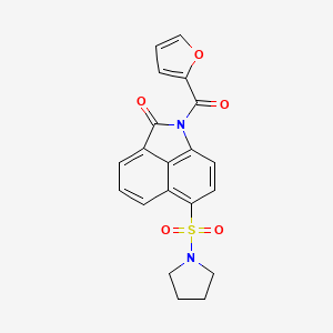 molecular formula C20H16N2O5S B1225452 1-[2-Furanyl(oxo)methyl]-6-(1-pyrrolidinylsulfonyl)-2-benzo[cd]indolone 