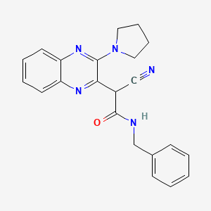 molecular formula C22H21N5O B1225455 2-cyano-N-(phenylmethyl)-2-[3-(1-pyrrolidinyl)-2-quinoxalinyl]acetamide 