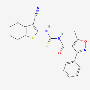 molecular formula C21H18N4O2S2 B1225465 N-[[(3-cyano-4,5,6,7-tetrahydro-1-benzothiophen-2-yl)amino]-sulfanylidenemethyl]-5-methyl-3-phenyl-4-isoxazolecarboxamide 