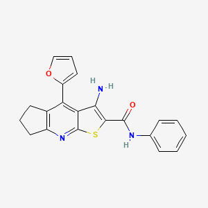 molecular formula C21H17N3O2S B1225466 3-Amino-4-furan-2-yl-6,7-dihydro-5H-cyclopenta[b]thieno[3,2-e]pyridine-2-carboxylic acid phenylamide 