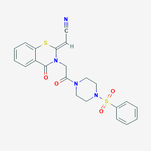 molecular formula C22H20N4O4S2 B1225468 (2Z)-2-[3-[2-[4-(benzenesulfonyl)piperazin-1-yl]-2-oxoethyl]-4-oxo-1,3-benzothiazin-2-ylidene]acetonitrile 