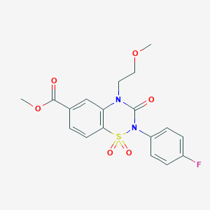 molecular formula C18H17FN2O6S B12255268 Methyl 2-(4-fluorophenyl)-4-(2-methoxyethyl)-1,1,3-trioxo-1lambda6,2,4-benzothiadiazine-6-carboxylate 