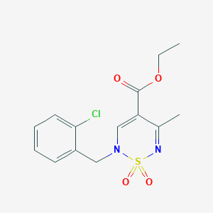 molecular formula C14H15ClN2O4S B12255324 ethyl 2-[(2-chlorophenyl)methyl]-5-methyl-1,1-dioxo-2H-1lambda6,2,6-thiadiazine-4-carboxylate 