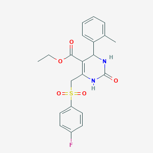 molecular formula C21H21FN2O5S B12255346 Ethyl 6-[(4-fluorobenzenesulfonyl)methyl]-4-(2-methylphenyl)-2-oxo-1,2,3,4-tetrahydropyrimidine-5-carboxylate 