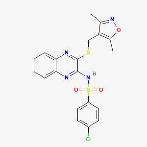 molecular formula C20H17ClN4O3S2 B1225538 4-chloro-N-[3-[(3,5-dimethyl-4-isoxazolyl)methylthio]-2-quinoxalinyl]benzenesulfonamide 