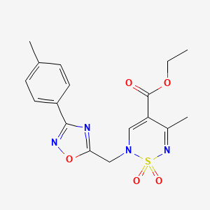 molecular formula C17H18N4O5S B12255449 ethyl 5-methyl-2-{[3-(4-methylphenyl)-1,2,4-oxadiazol-5-yl]methyl}-1,1-dioxo-2H-1lambda6,2,6-thiadiazine-4-carboxylate 