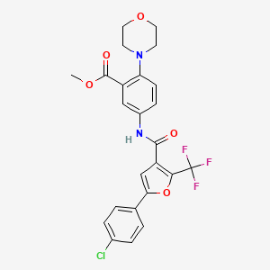 molecular formula C24H20ClF3N2O5 B1225550 5-[[[5-(4-Chlorophenyl)-2-(trifluoromethyl)-3-furanyl]-oxomethyl]amino]-2-(4-morpholinyl)benzoic acid methyl ester 