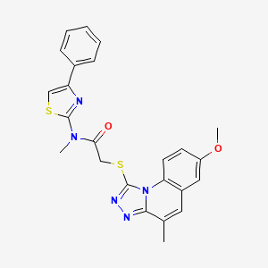 molecular formula C24H21N5O2S2 B1225558 2-[(7-methoxy-4-methyl-[1,2,4]triazolo[4,3-a]quinolin-1-yl)thio]-N-methyl-N-(4-phenyl-2-thiazolyl)acetamide 