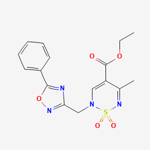 molecular formula C16H16N4O5S B12255585 ethyl 5-methyl-1,1-dioxo-2-[(5-phenyl-1,2,4-oxadiazol-3-yl)methyl]-2H-1lambda6,2,6-thiadiazine-4-carboxylate 