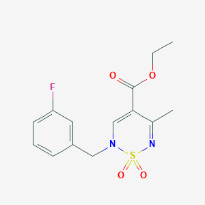 molecular formula C14H15FN2O4S B12256281 ethyl 2-[(3-fluorophenyl)methyl]-5-methyl-1,1-dioxo-2H-1lambda6,2,6-thiadiazine-4-carboxylate 