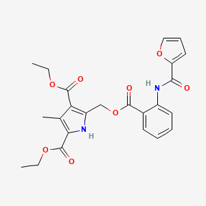 molecular formula C24H24N2O8 B1225638 5-[[[2-[[2-furanyl(oxo)methyl]amino]phenyl]-oxomethoxy]methyl]-3-methyl-1H-pyrrole-2,4-dicarboxylic acid diethyl ester 