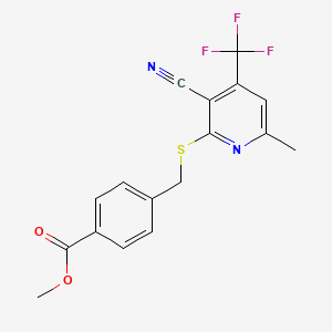 molecular formula C17H13F3N2O2S B12256403 Methyl 4-({[3-cyano-6-methyl-4-(trifluoromethyl)pyridin-2-yl]sulfanyl}methyl)benzoate 