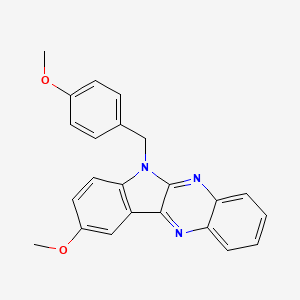 molecular formula C23H19N3O2 B1225644 9-Methoxy-6-[(4-methoxyphenyl)methyl]indolo[3,2-b]quinoxaline 