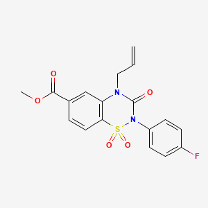 molecular formula C18H15FN2O5S B12257327 Methyl 2-(4-fluorophenyl)-1,1,3-trioxo-4-prop-2-enyl-1lambda6,2,4-benzothiadiazine-6-carboxylate 