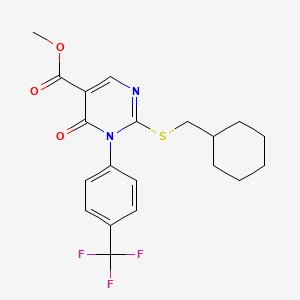 molecular formula C20H21F3N2O3S B12257381 Methyl 2-[(cyclohexylmethyl)sulfanyl]-6-oxo-1-[4-(trifluoromethyl)phenyl]-1,6-dihydropyrimidine-5-carboxylate 