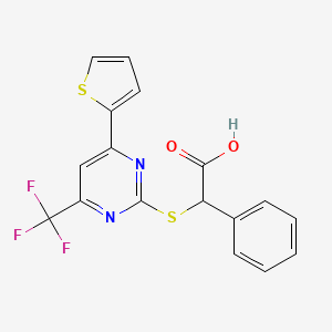 molecular formula C17H11F3N2O2S2 B12257905 Phenyl{[4-(thiophen-2-yl)-6-(trifluoromethyl)pyrimidin-2-yl]sulfanyl}acetic acid 