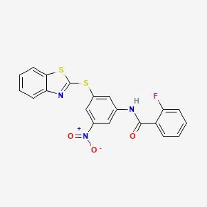 molecular formula C20H12FN3O3S2 B1225791 N-[3-(1,3-benzothiazol-2-ylthio)-5-nitrophenyl]-2-fluorobenzamide 
