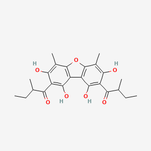 molecular formula C24H28O7 B1225795 2-Methyl-1-[1,3,7,9-tetrahydroxy-4,6-dimethyl-8-(2-methyl-1-oxobutyl)-2-dibenzofuranyl]-1-butanone 
