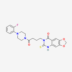 molecular formula C23H23FN4O4S B1225796 7-{4-[4-(2-fluorophenyl)piperazin-1-yl]-4-oxobutyl}-6-thioxo-6,7-dihydro[1,3]dioxolo[4,5-g]quinazolin-8(5H)-one 