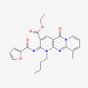 molecular formula C24H24N4O5 B1225798 1-Butyl-2-[2-furanyl(oxo)methyl]imino-10-methyl-5-oxo-3-dipyrido[3,4-c:1',2'-f]pyrimidinecarboxylic acid ethyl ester 