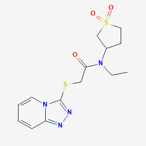 molecular formula C14H18N4O3S2 B1225801 N-(1,1-dioxo-3-thiolanyl)-N-ethyl-2-([1,2,4]triazolo[4,3-a]pyridin-3-ylthio)acetamide 