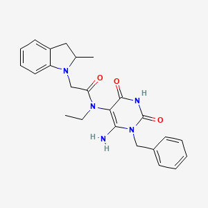 molecular formula C24H27N5O3 B1225802 N-[6-amino-2,4-dioxo-1-(phenylmethyl)-5-pyrimidinyl]-N-ethyl-2-(2-methyl-2,3-dihydroindol-1-yl)acetamide 