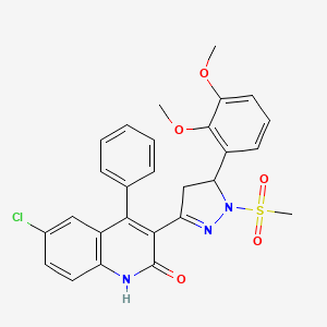 molecular formula C27H24ClN3O5S B1225813 6-Chloro-3-[5-(2,3-dimethoxyphenyl)-1-methylsulfonyl-3-pyrazolidinylidene]-4-phenyl-2-quinolinone 