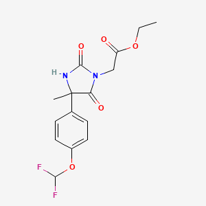molecular formula C15H16F2N2O5 B1225848 2-[4-[4-(Difluoromethoxy)phenyl]-4-methyl-2,5-dioxo-1-imidazolidinyl]acetic acid ethyl ester 