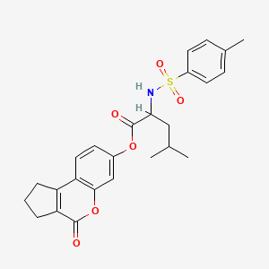 molecular formula C25H27NO6S B1225876 4-methyl-2-[(4-methylphenyl)sulfonylamino]pentanoic acid (4-oxo-2,3-dihydro-1H-cyclopenta[c][1]benzopyran-7-yl) ester 