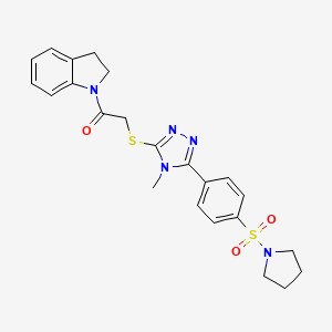 molecular formula C23H25N5O3S2 B1225882 1-(2,3-Dihydroindol-1-yl)-2-[[4-methyl-5-[4-(1-pyrrolidinylsulfonyl)phenyl]-1,2,4-triazol-3-yl]thio]ethanone 