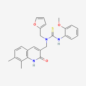 molecular formula C25H25N3O3S B1225883 1-[(7,8-dimethyl-2-oxo-1H-quinolin-3-yl)methyl]-1-(2-furanylmethyl)-3-(2-methoxyphenyl)thiourea 
