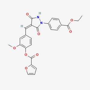 molecular formula C25H20N2O8 B1225900 4-({1-[4-(乙氧羰基)苯基]-3,5-二氧代-4-吡唑烷基亚甲基}-2-甲氧基苯基) 2-呋喃酸酯 