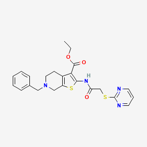 molecular formula C23H24N4O3S2 B1225934 2-[[1-oxo-2-(2-pyrimidinylthio)ethyl]amino]-6-(phenylmethyl)-5,7-dihydro-4H-thieno[2,3-c]pyridine-3-carboxylic acid ethyl ester 