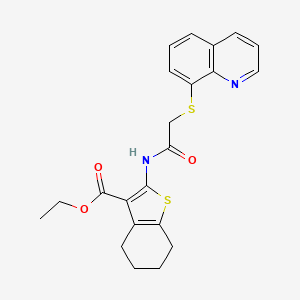 molecular formula C22H22N2O3S2 B12260641 Ethyl 2-[2-(quinolin-8-ylsulfanyl)acetamido]-4,5,6,7-tetrahydro-1-benzothiophene-3-carboxylate 