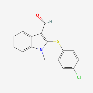 molecular formula C16H12ClNOS B1226066 2-[(4-chlorophenyl)sulfanyl]-1-methyl-1H-indole-3-carbaldehyde CAS No. 338416-17-4