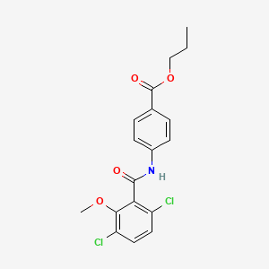 molecular formula C18H17Cl2NO4 B1226115 4-[[(3,6-Dichloro-2-methoxyphenyl)-oxomethyl]amino]benzoic acid propyl ester 