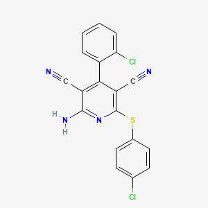 molecular formula C19H10Cl2N4S B1226120 2-Amino-4-(2-chlorophenyl)-6-[(4-chlorophenyl)thio]pyridine-3,5-dicarbonitrile 