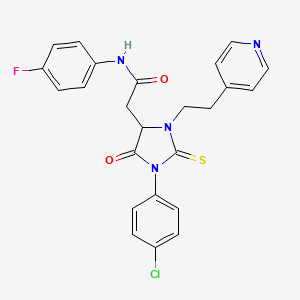 molecular formula C24H20ClFN4O2S B1226122 2-[1-(4-chlorophenyl)-5-oxo-3-(2-pyridin-4-ylethyl)-2-sulfanylidene-4-imidazolidinyl]-N-(4-fluorophenyl)acetamide 