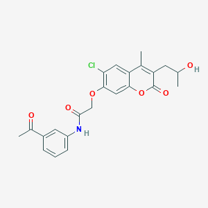 molecular formula C23H22ClNO6 B1226130 N-(3-acetylphenyl)-2-[[6-chloro-3-(2-hydroxypropyl)-4-methyl-2-oxo-1-benzopyran-7-yl]oxy]acetamide 