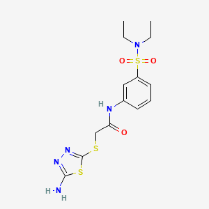 molecular formula C14H19N5O3S3 B1226159 2-[(5-amino-1,3,4-thiadiazol-2-yl)thio]-N-[3-(diethylsulfamoyl)phenyl]acetamide 