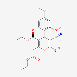 molecular formula C21H24N2O7 B1226208 ethyl 6-amino-5-cyano-4-(2,4-dimethoxyphenyl)-2-(2-ethoxy-2-oxoethyl)-4H-pyran-3-carboxylate 