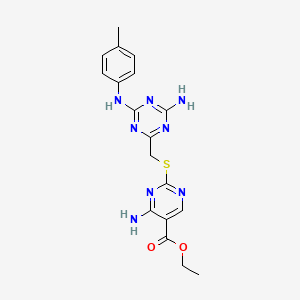 4-Amino-2-[[4-amino-6-(4-methylanilino)-1,3,5-triazin-2-yl]methylthio]-5-pyrimidinecarboxylic acid ethyl ester