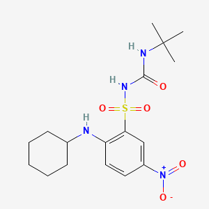 molecular formula C17H26N4O5S B1226237 苯磺酰胺，2-(环己基氨基)-N-(((1,1-二甲基乙基)氨基)羰基)-5-硝基- CAS No. 284464-46-6