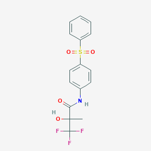 molecular formula C16H14F3NO4S B122627 N-[4-(benzenesulfonyl)phenyl]-3,3,3-trifluoro-2-hydroxy-2-methylpropanamide CAS No. 147695-92-9