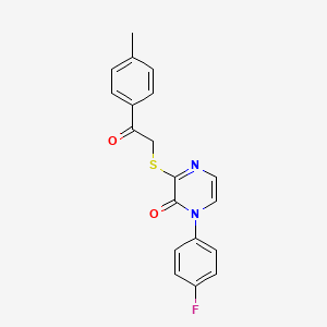 molecular formula C19H15FN2O2S B12262871 1-(4-Fluorophenyl)-3-{[2-(4-methylphenyl)-2-oxoethyl]sulfanyl}-1,2-dihydropyrazin-2-one 